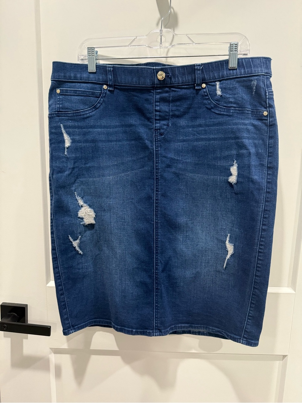 Jennifer Lopez Dark Blue Distressed Denim Pencil Skirt